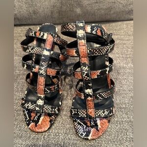 DAVID CHARLES Ladies Women's Size 7 1/2 Tan Black High Heel Strappy Sand…